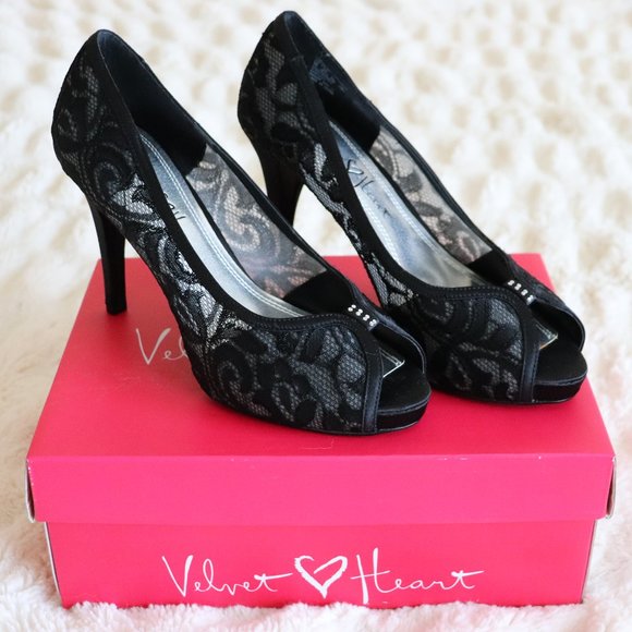 Black Lace 3" Peep Toe High Heels | 075 - Picture 1 of 8